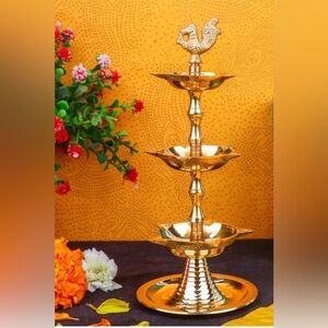 Satvik Standing Brass Kerala Samai Diwali Deepak-Peacock
